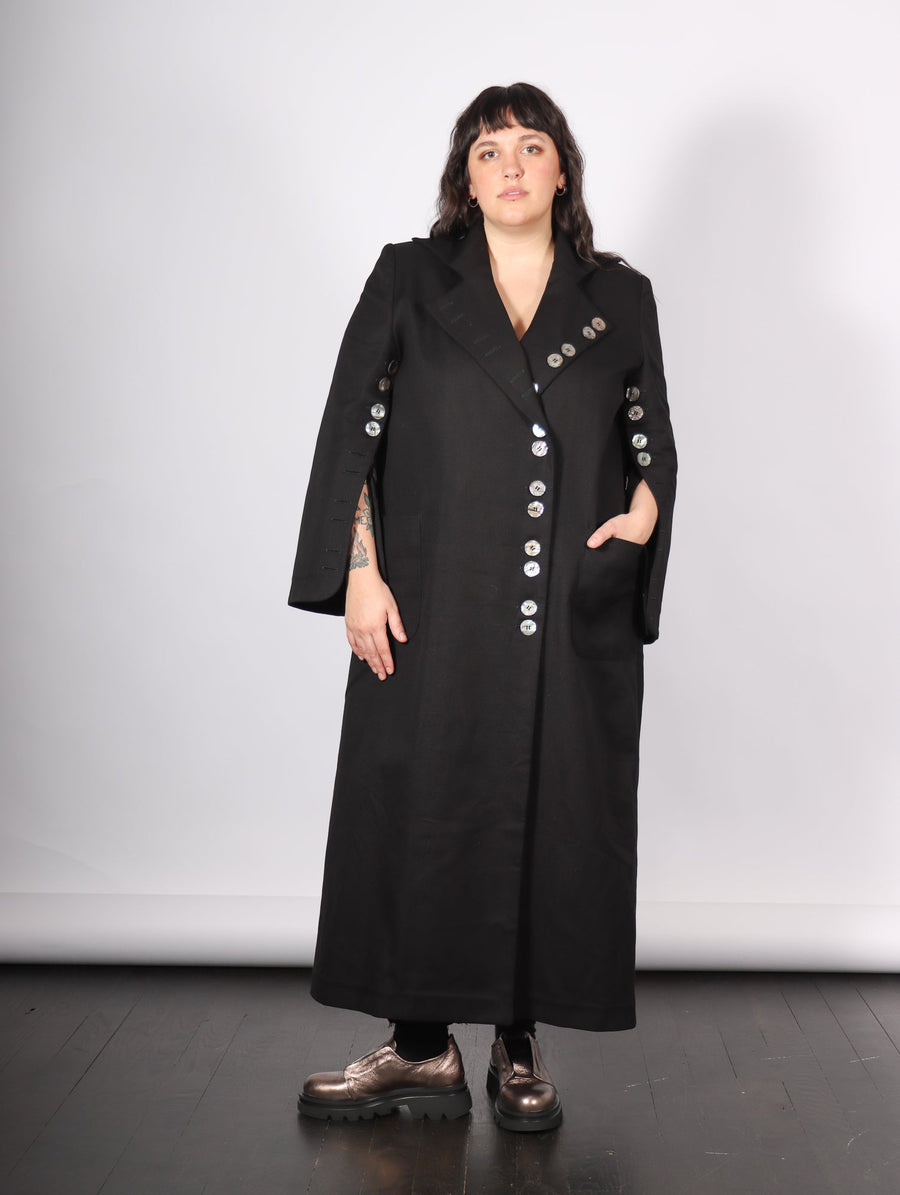 Khemelnyske Long Trench Coat in Black by KM by Lange