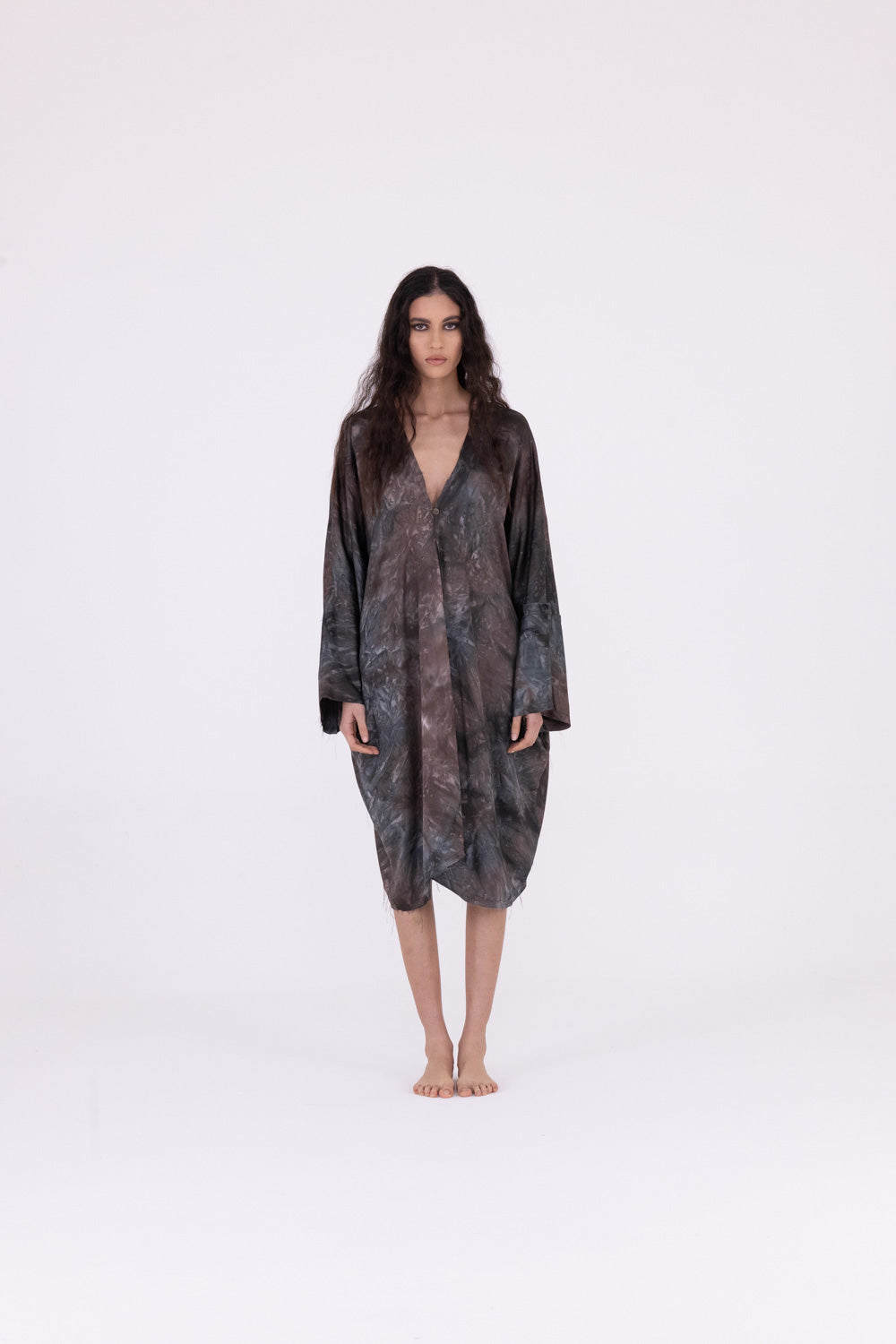 Kimono Midi in Emerald Grey by Sanctamuerte-Dresses-SANCTAMUERTE-Idlewild