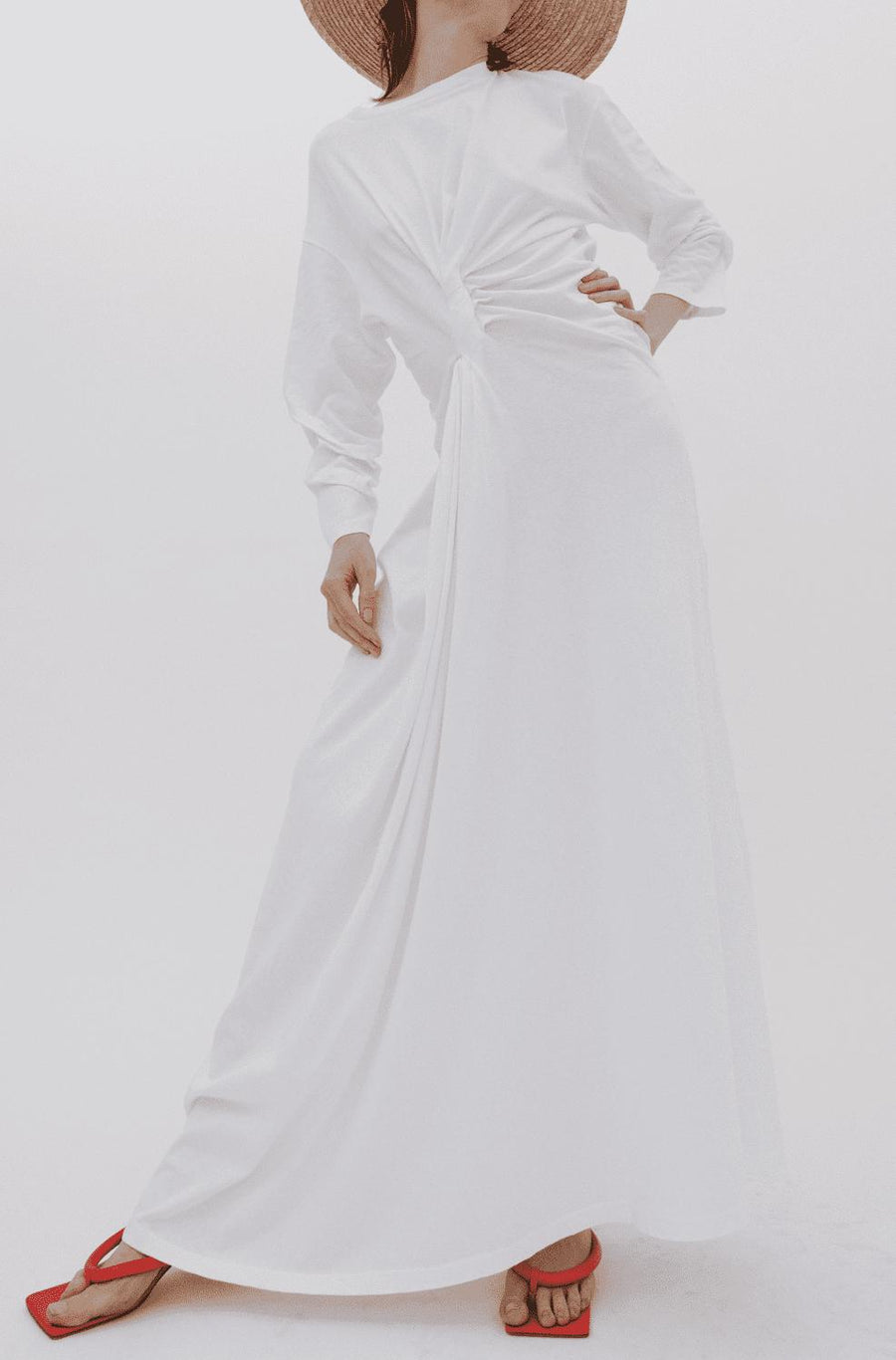 Knotted Jersey Dress in White by A.W.A.K.E. Mode-A.W.A.K.E. Mode-Idlewild