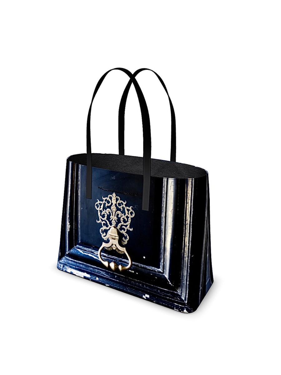 Leather Tote in Black Parisian Door by Jessica Murray-Idlewild