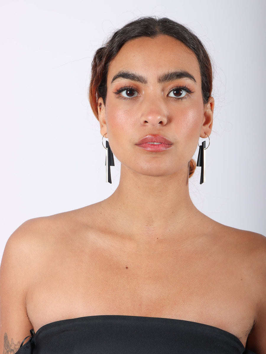 Liberta Bar Hoop Earrings in Black by Aumorfia-Idlewild