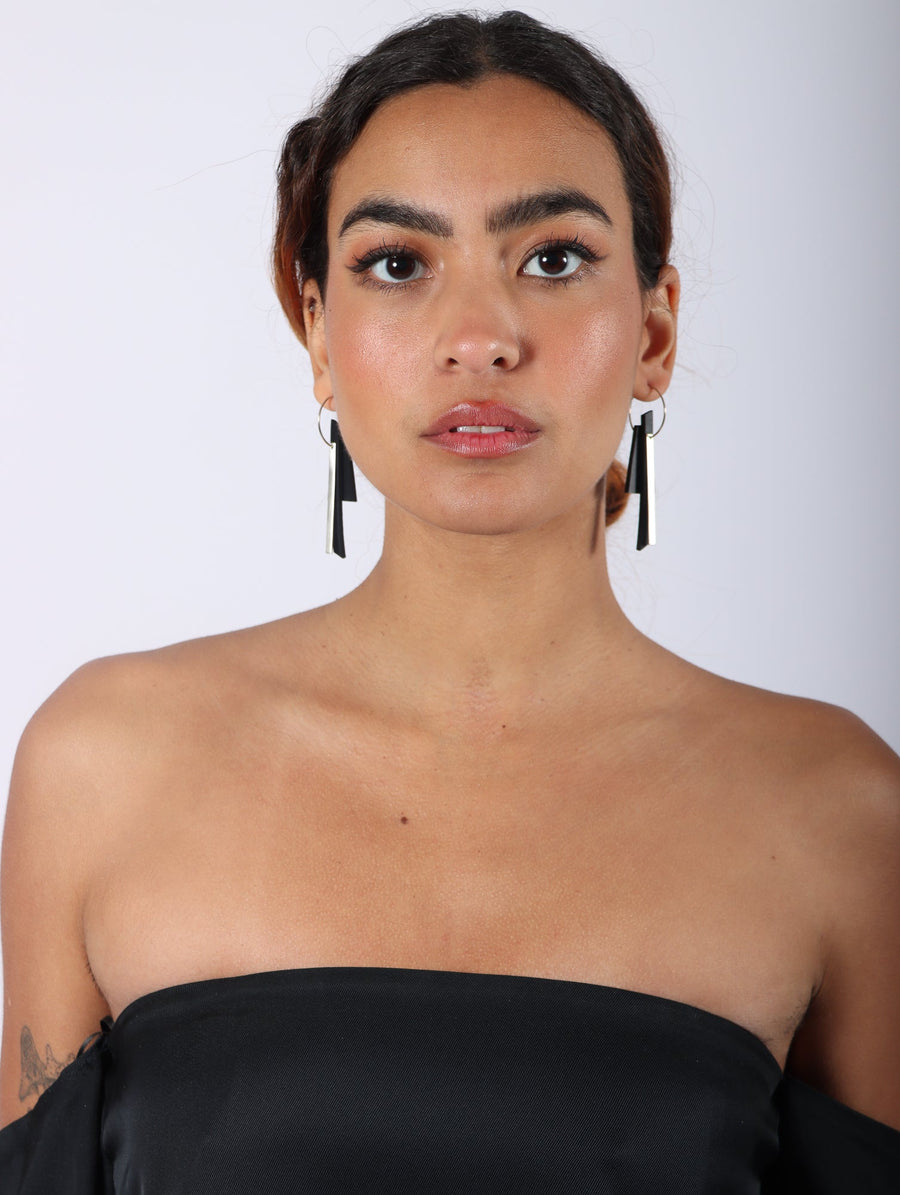 Liberta Bar Hoop Earrings in Black by Aumorfia-Idlewild