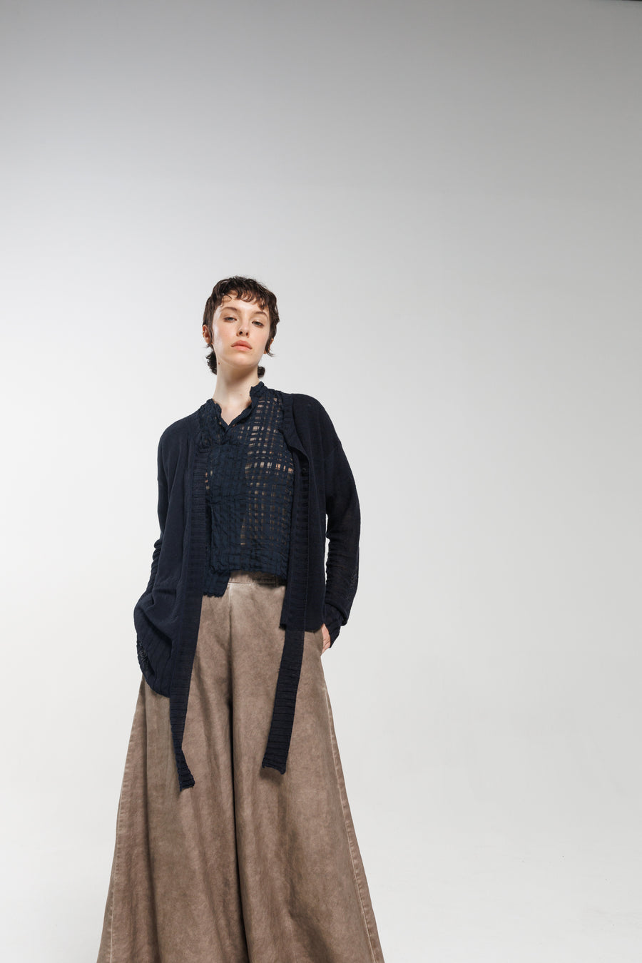 Linen Maxi Wide Trousers in Cold Dyed Tortora by Serien°umerica-Serien°umerica-Idlewild