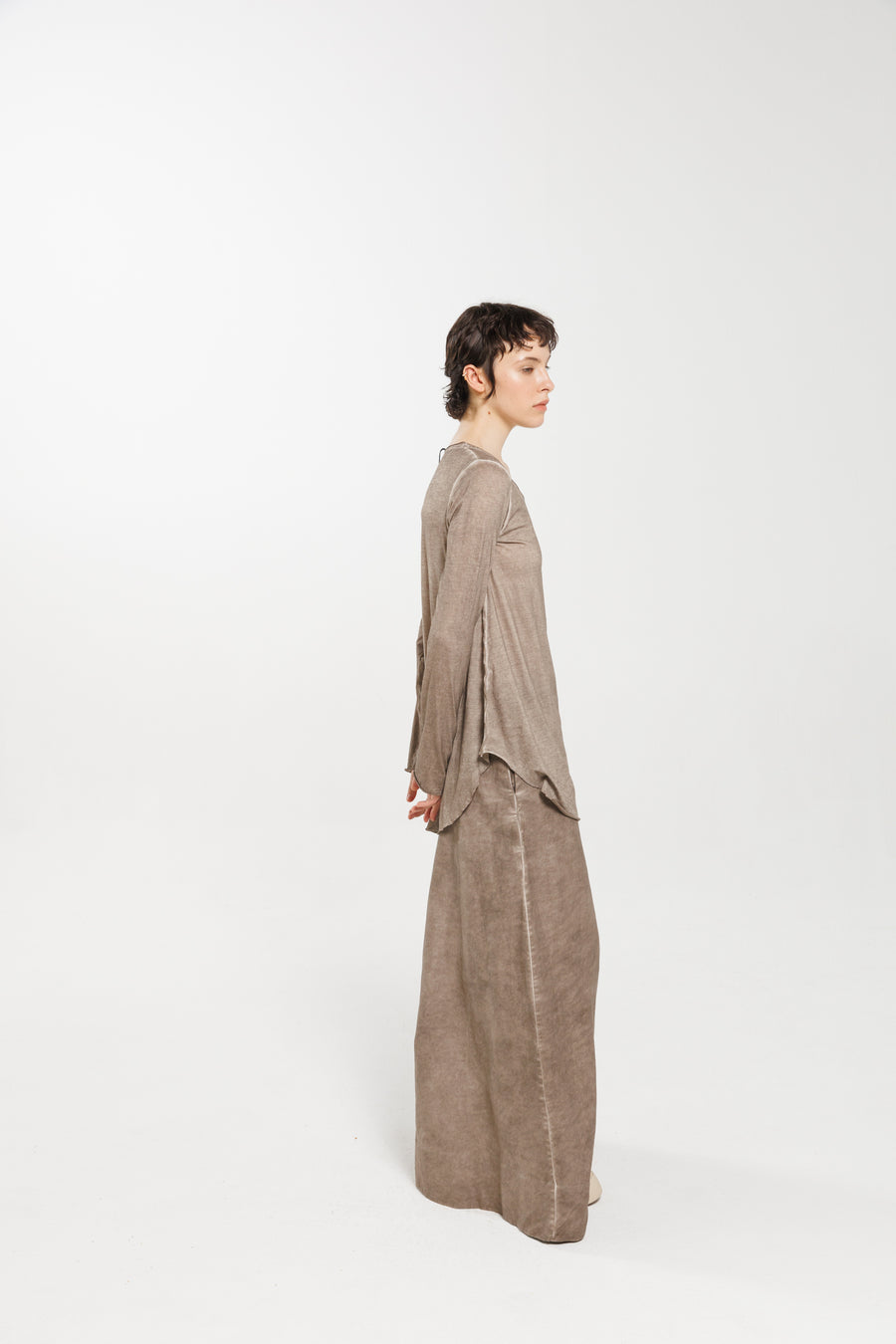 Linen Maxi Wide Trousers in Cold Dyed Tortora by Serien°umerica-Serien°umerica-Idlewild