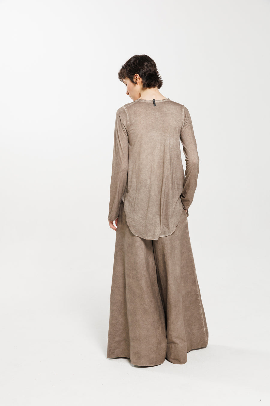 Linen Maxi Wide Trousers in Cold Dyed Tortora by Serien°umerica-Serien°umerica-Idlewild