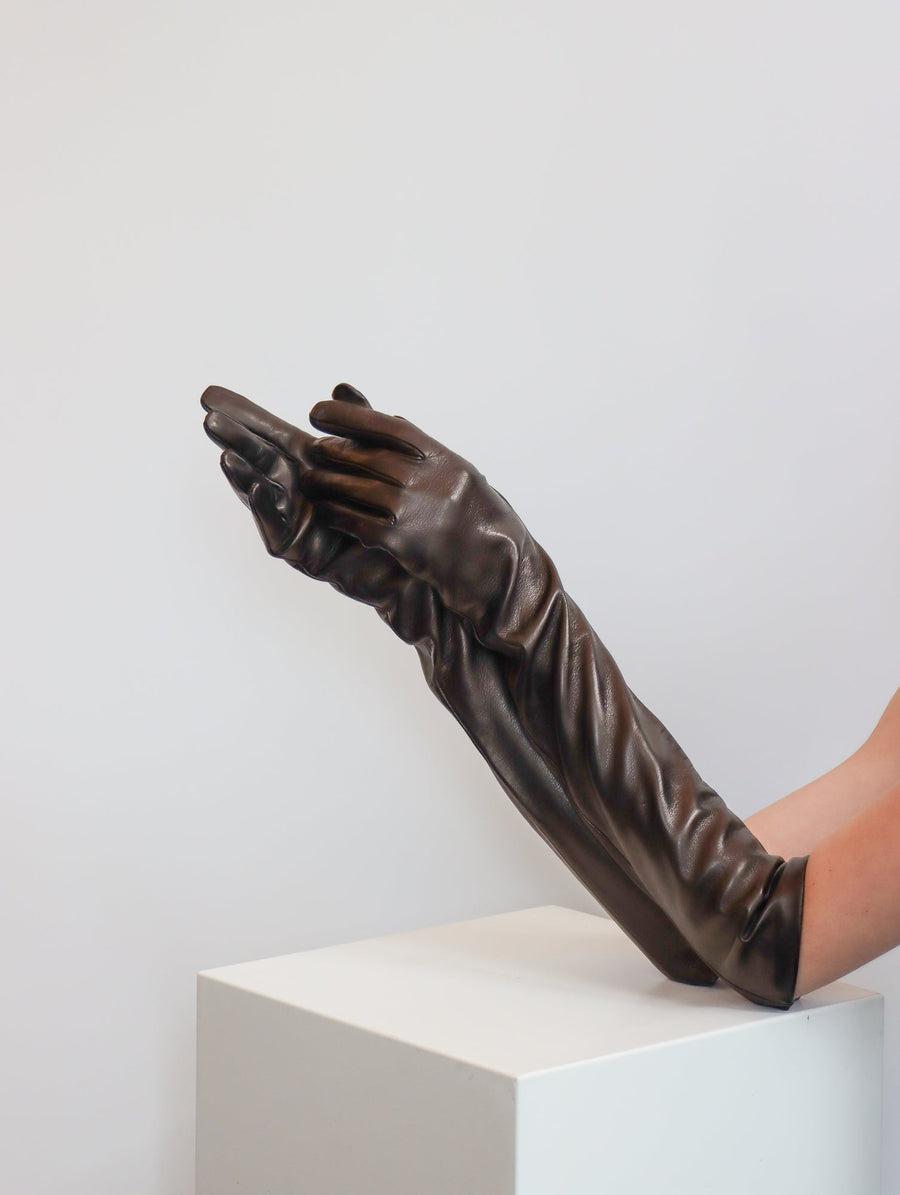 Long Leather Gloves in Warm Black by Liviana Conti