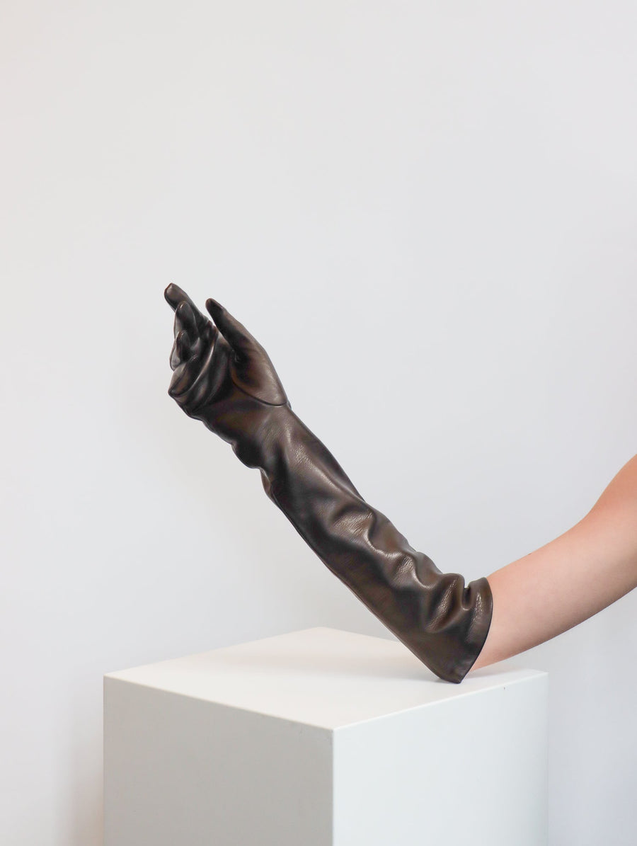 Long Leather Gloves in Warm Black by Liviana Conti