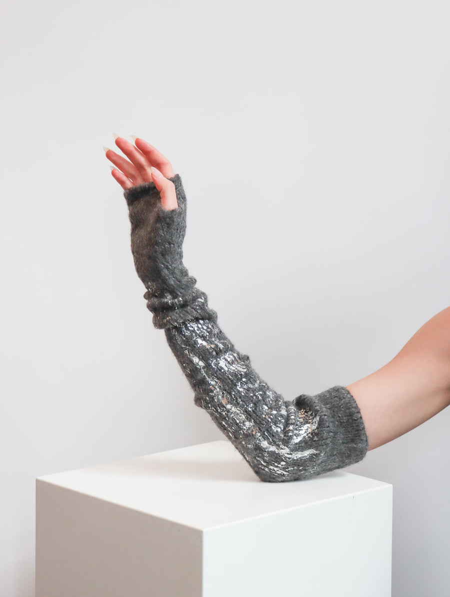 Long Line Mittens in Charcoal & Foil by Amano by Lorena Laing