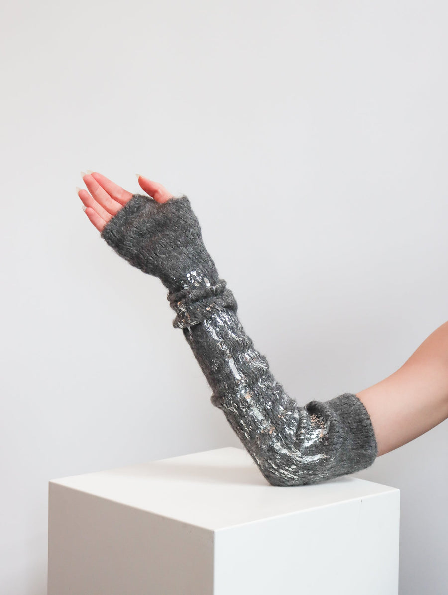 Long Line Mittens in Charcoal & Foil by Amano by Lorena Laing