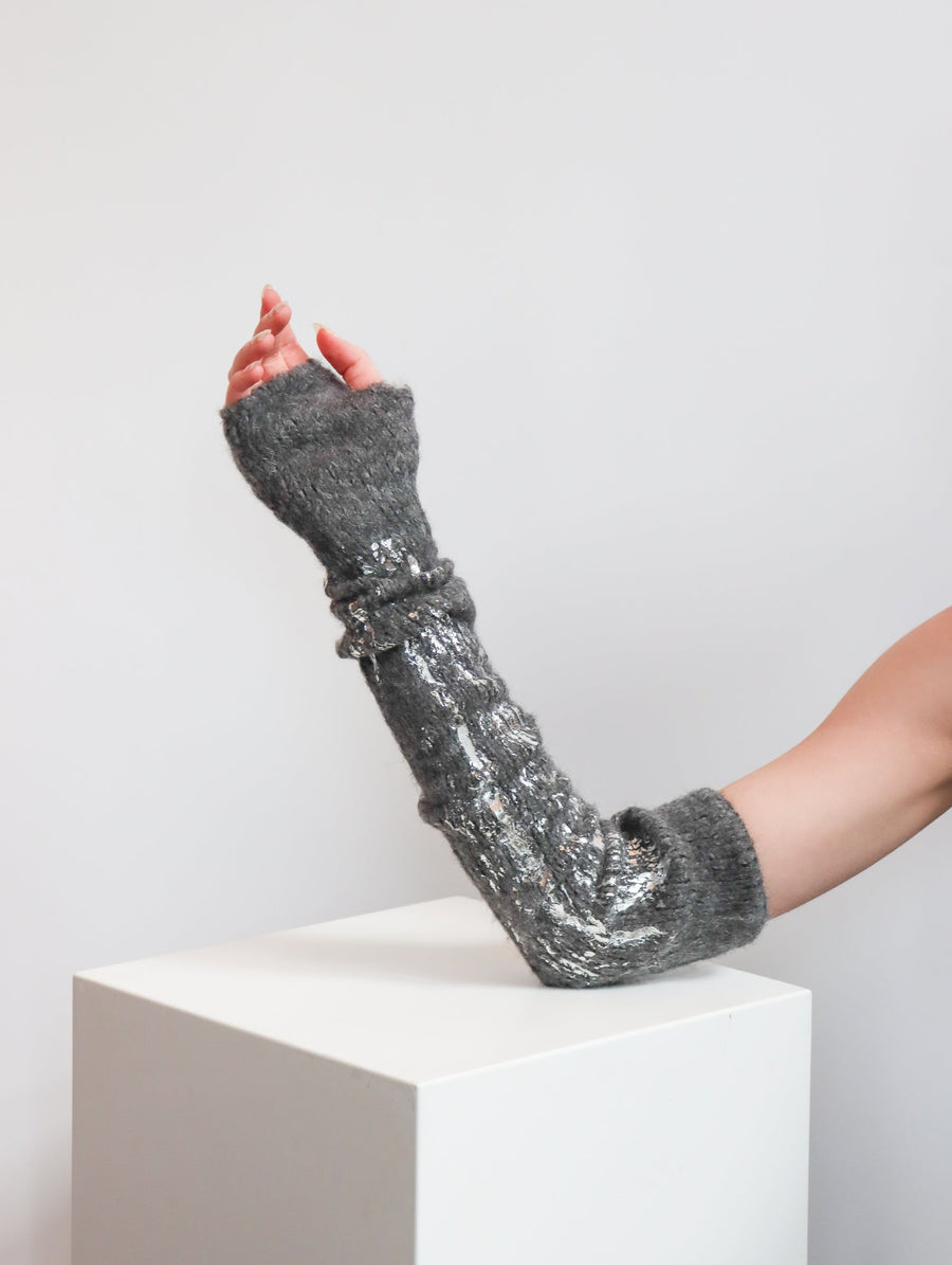 Long Line Mittens in Charcoal & Foil by Amano by Lorena Laing