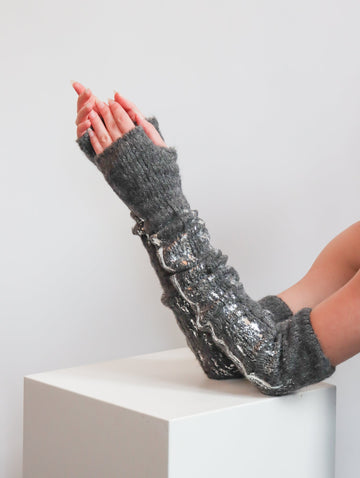 Long Line Mittens in Charcoal & Foil by Amano by Lorena Laing