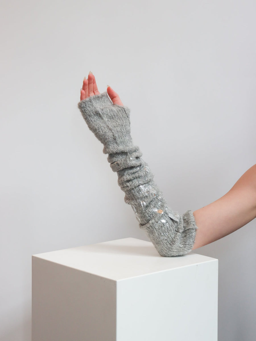 Long Line Mittens in Light Gray & Foil by Amano by Lorena Laing