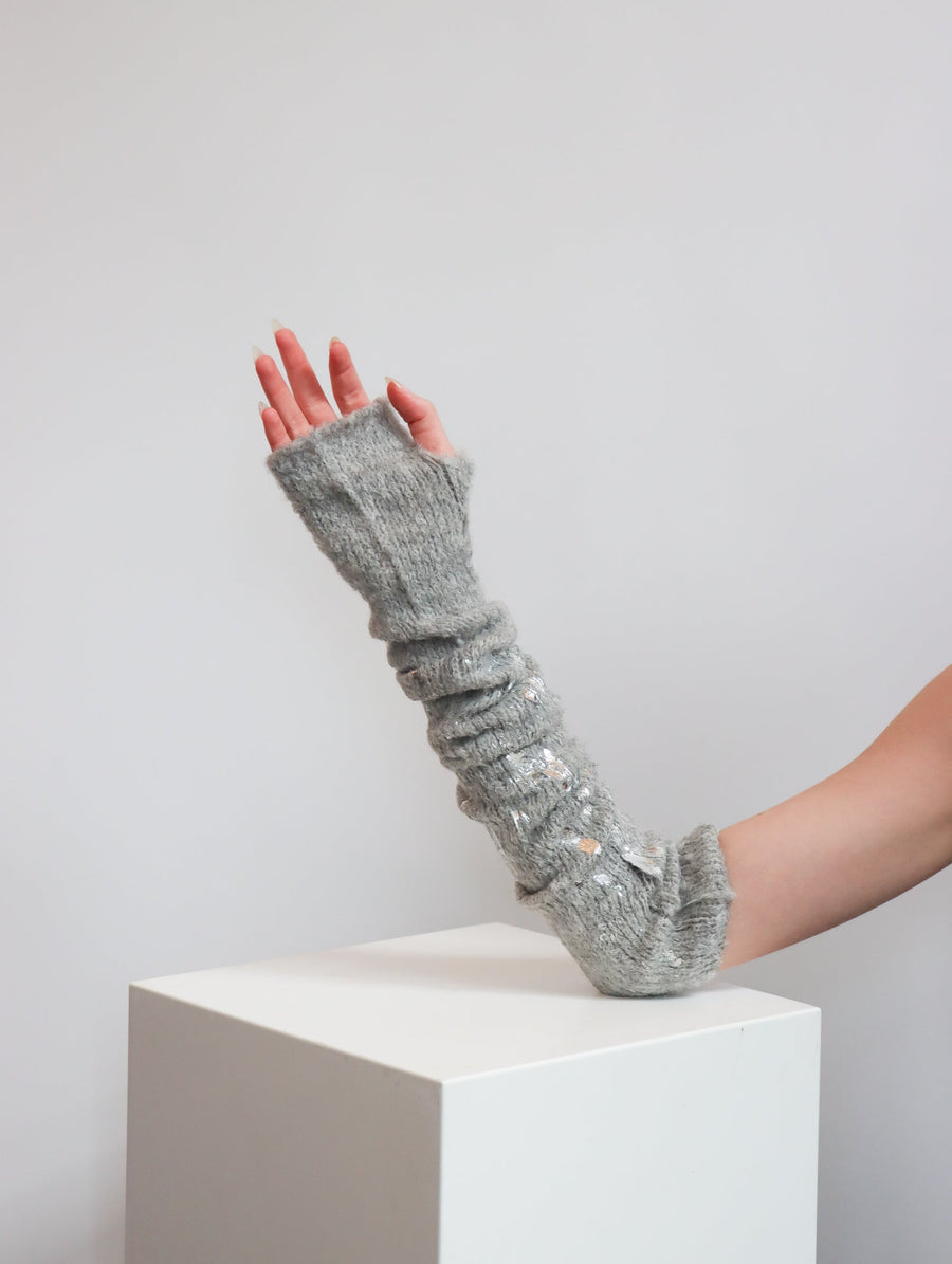 Long Line Mittens in Light Gray & Foil by Amano by Lorena Laing