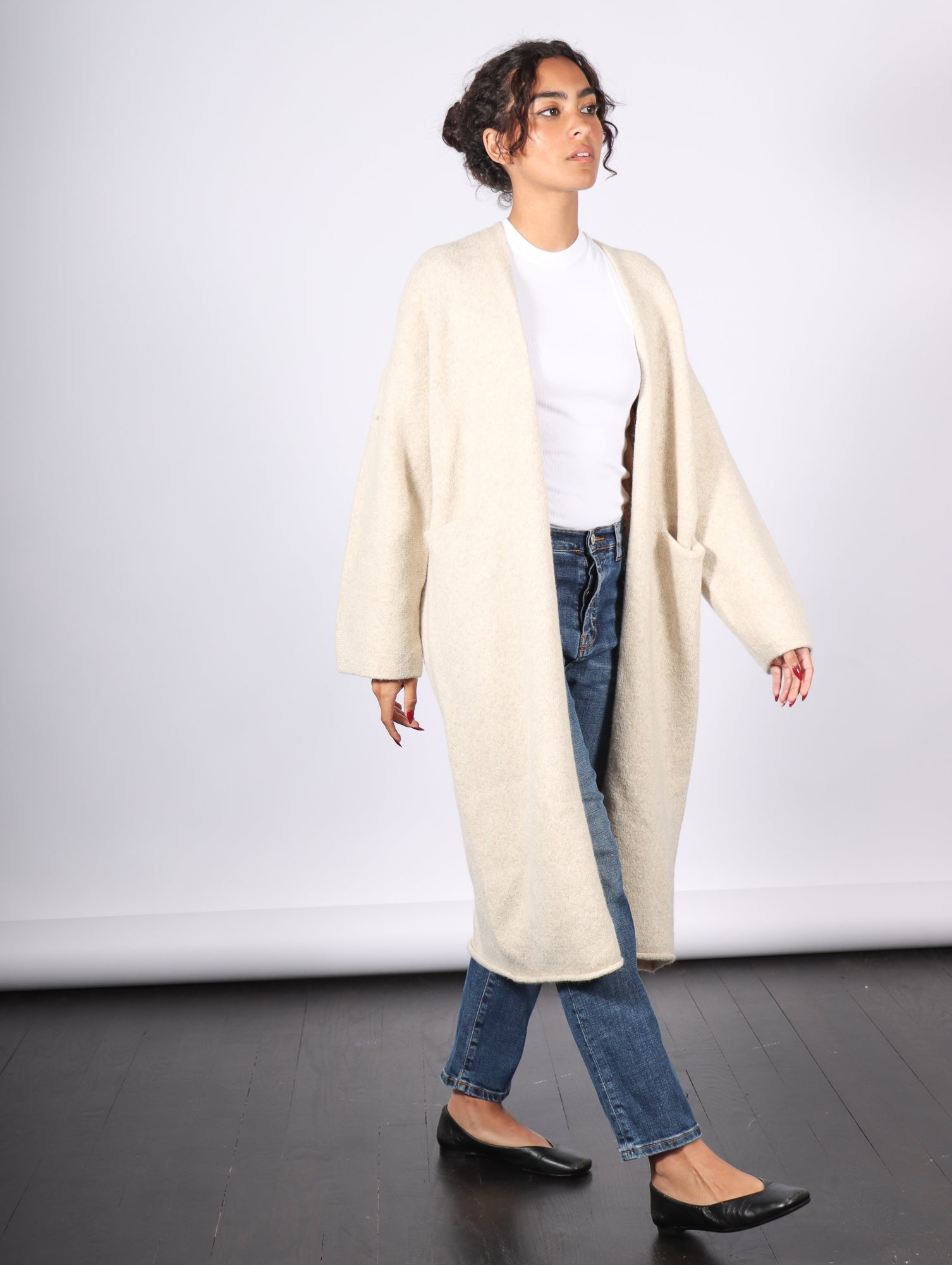 Long Open Cardigan in Ecru by Lauren Manoogian Idlewild