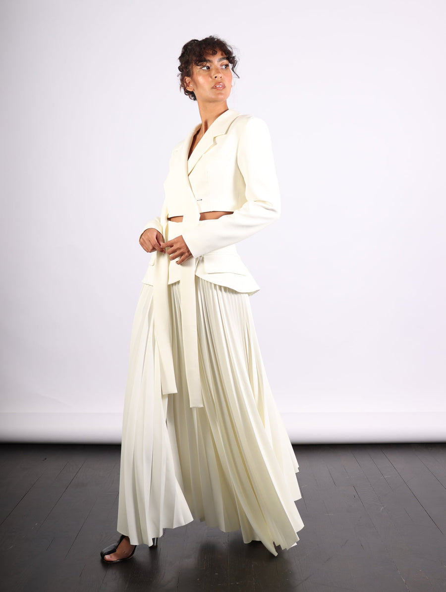 Maxi Pleated Asymmetric Skirt in Ivory by A.W.A.K.E. Mode-Idlewild