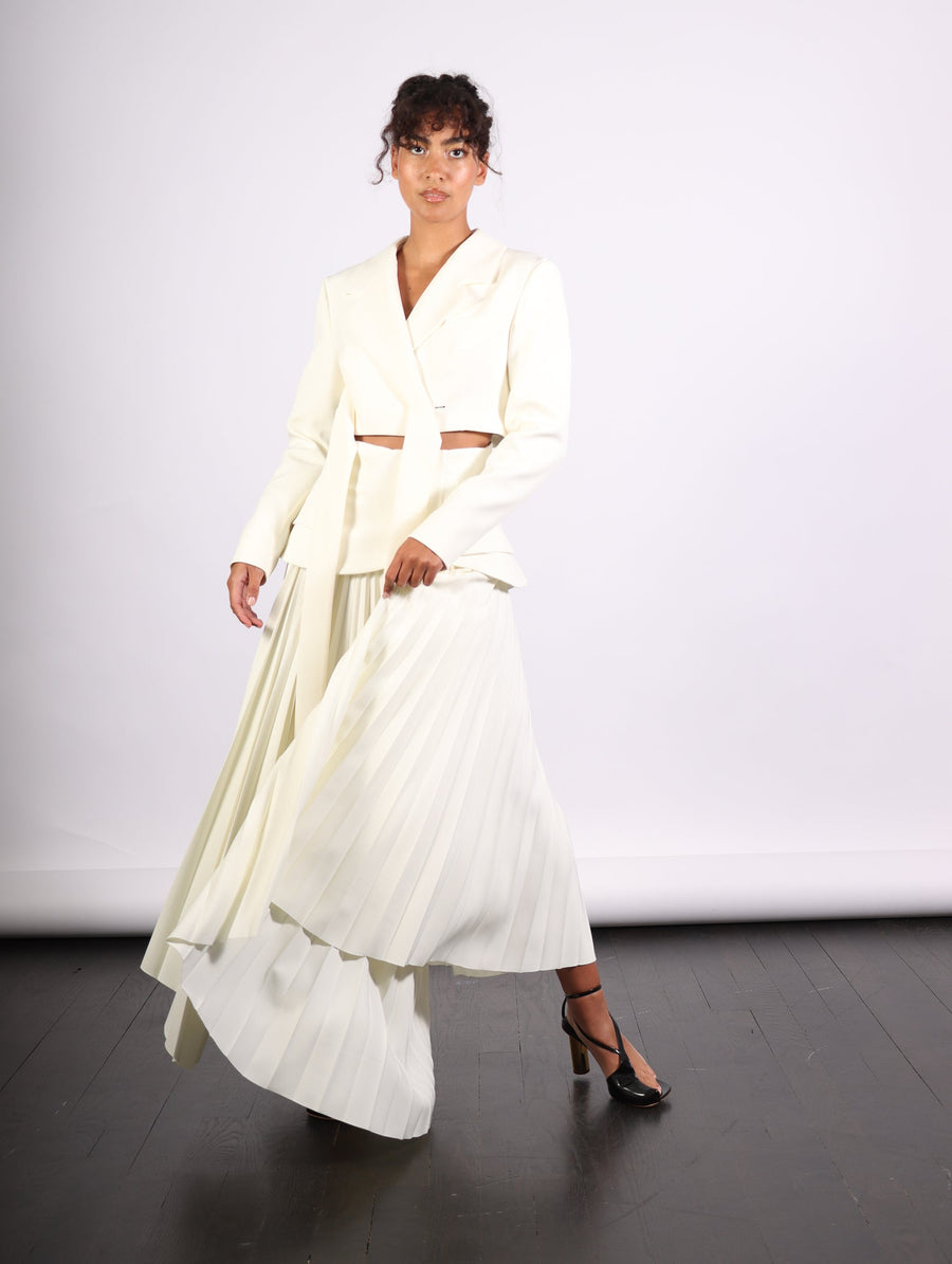 Maxi Pleated Asymmetric Skirt in Ivory by A.W.A.K.E. Mode-Idlewild