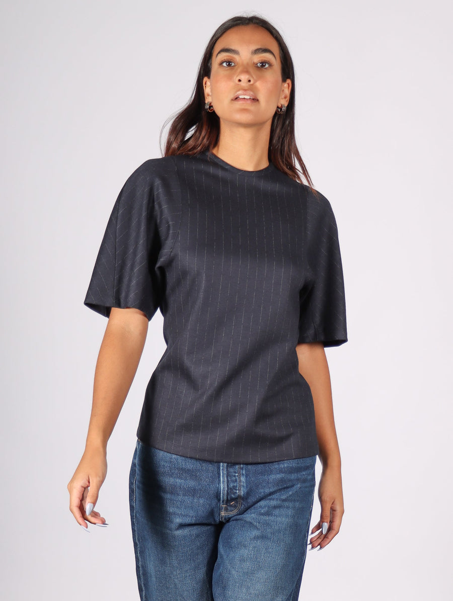 Newton Stripe Sculpted Shrunken T-Shirt in Navy by Tibi