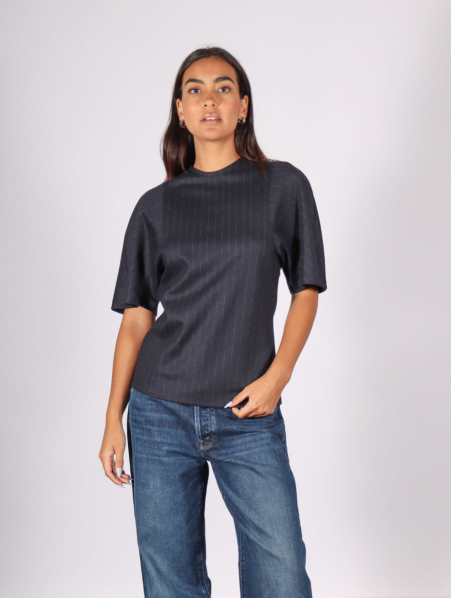 Newton Stripe Sculpted Shrunken T-Shirt in Navy by Tibi