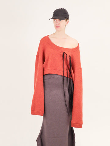 O-Neck Ribbed-Knit Cropped Top in Terracotta by Nguyễn Hoàng Tú-Nguyen Hoang Tu-Idlewild