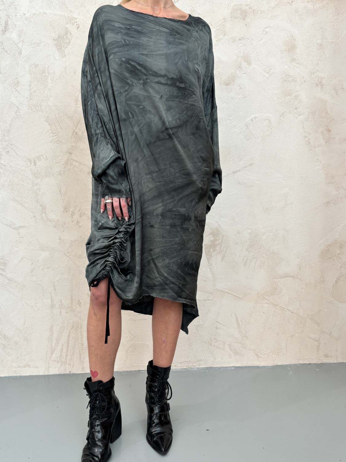 Oversized Midi Dress in Emerald Grey by Sanctamuerte-Dresses-SANCTAMUERTE-Idlewild