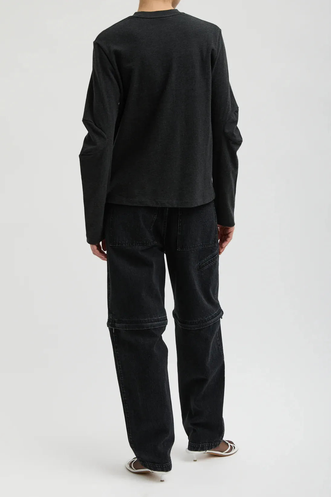 Perfect T Shirt with Gusset Elbow Sleeve in Charcoal by Tibi-Tops-Tibi-Idlewild
