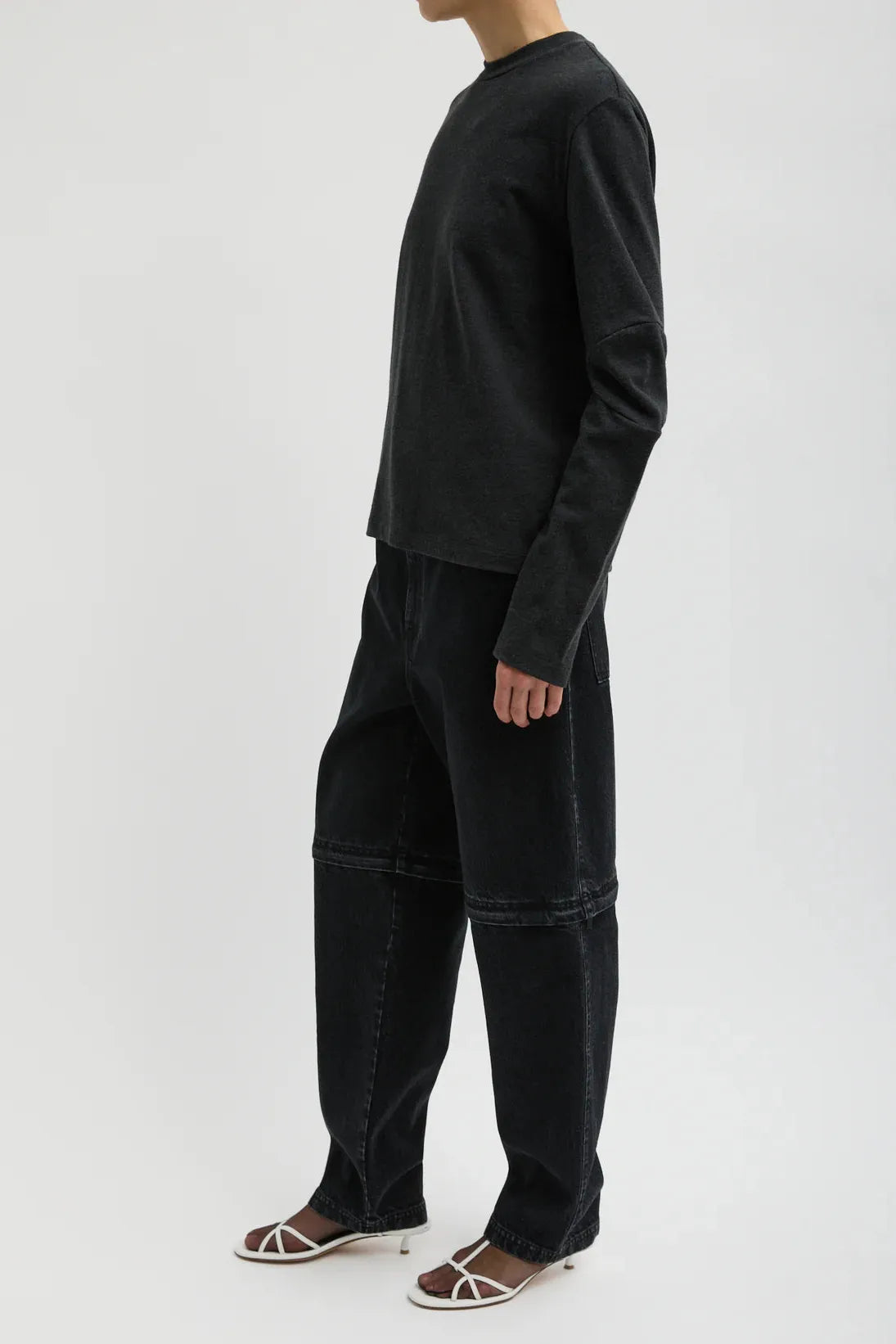 Perfect T Shirt with Gusset Elbow Sleeve in Charcoal by Tibi-Tops-Tibi-Idlewild