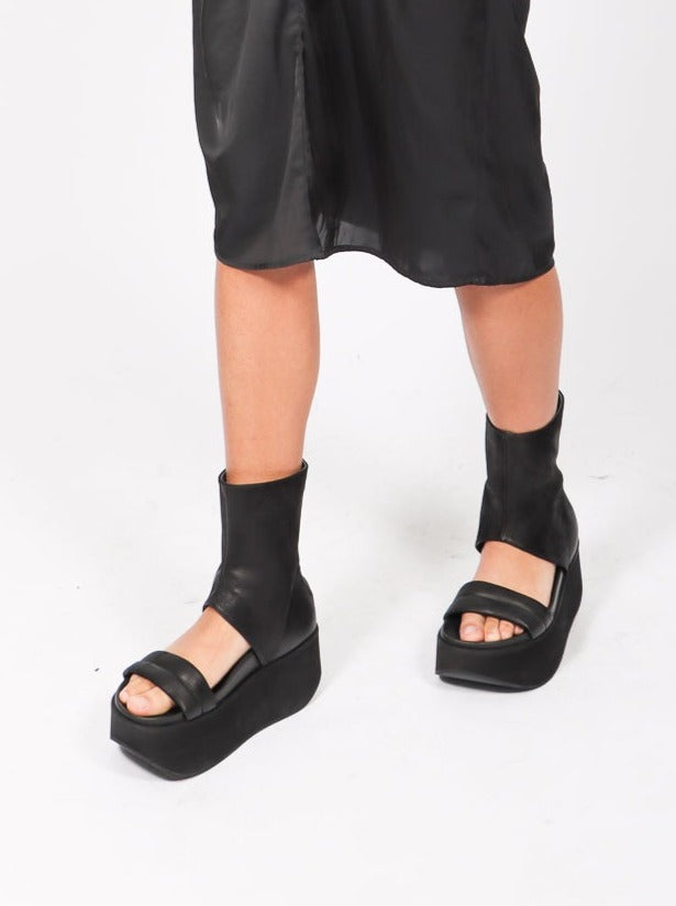 Platform Half Boot Sandal in Black by Lofina-Idlewild