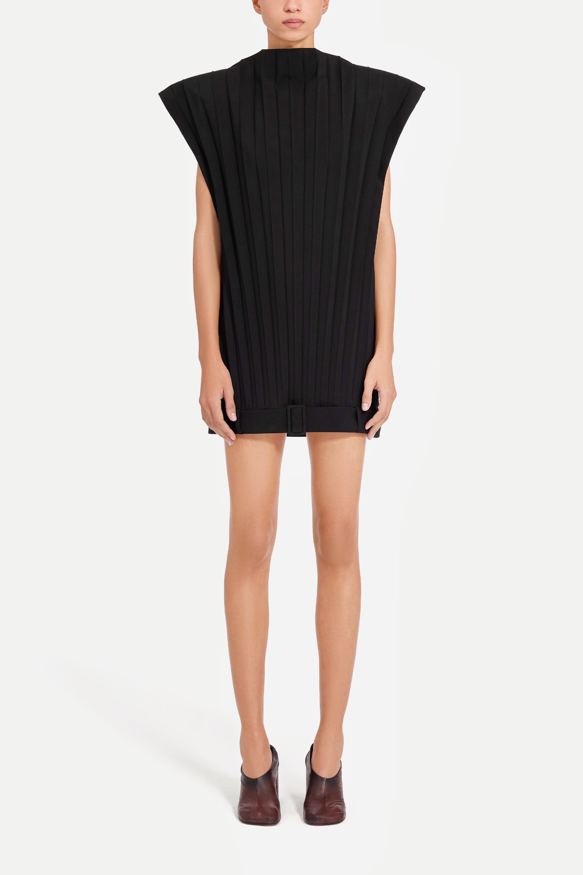 Pleated Belted Mini Dress in Black by MM6 Maison Margiela-Dresses-MM6-Idlewild