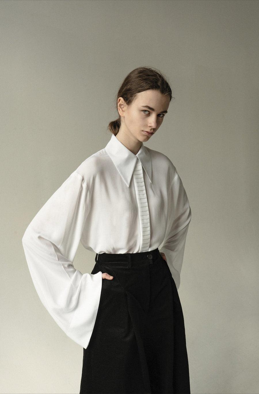 Pointed Collar Blouse in White by KM by Lange