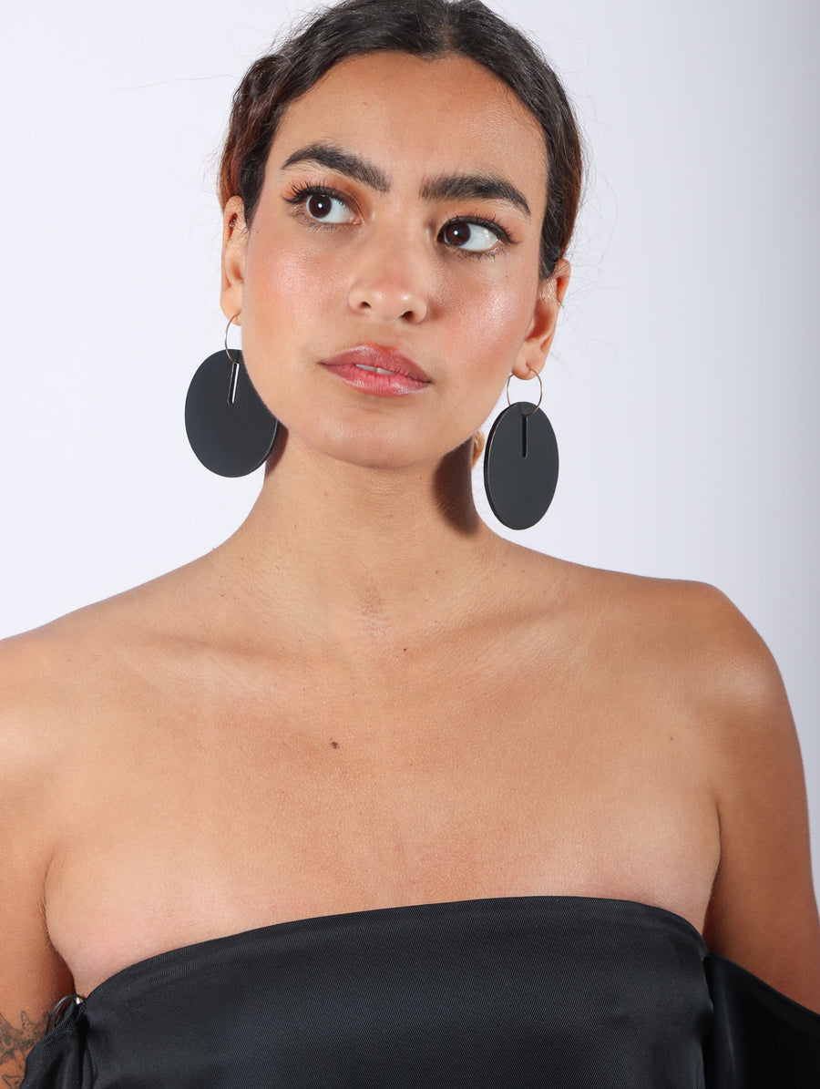 Polka Dot L Hoop Earrings in Black by Aumorfia-Idlewild