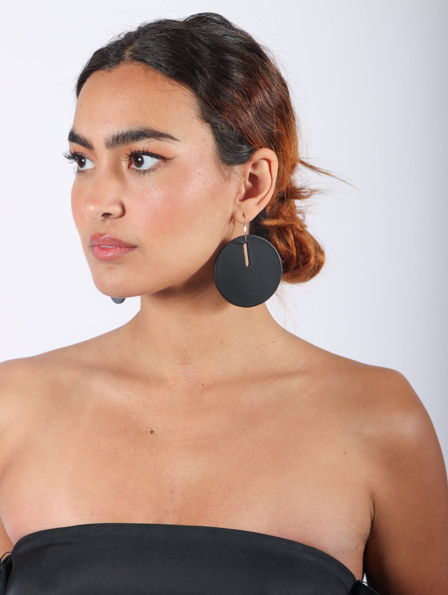 Polka Dot L Hoop Earrings in Black by Aumorfia-Idlewild