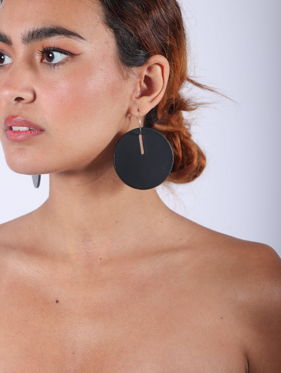 Polka Dot L Hoop Earrings in Black by Aumorfia-Idlewild