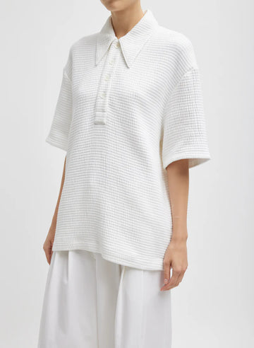 Quilted Waffle Tunic Top in White by Tibi-Tibi-Idlewild