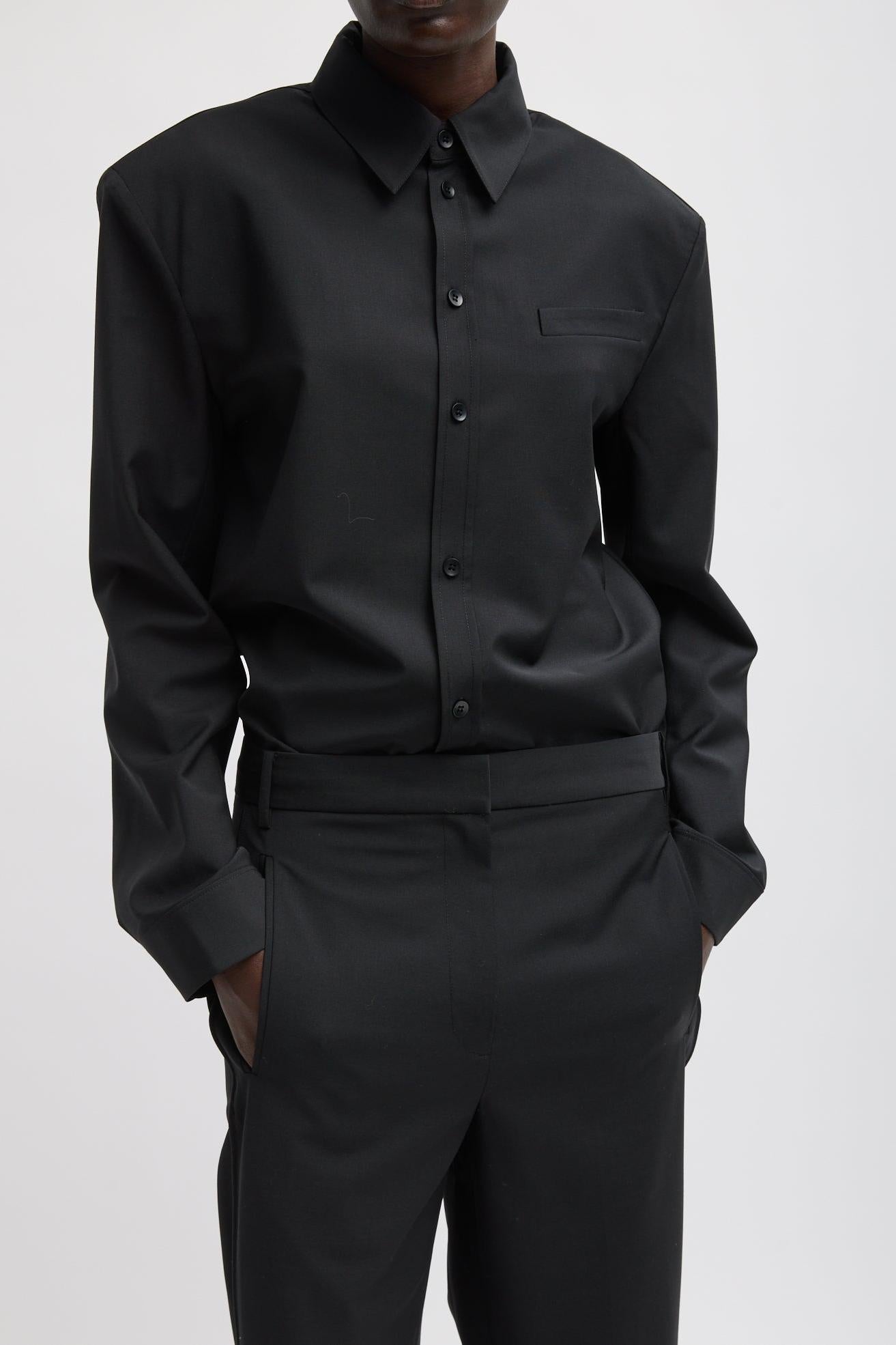 Recycled Tropical Wool Detached Shirt in Black by Tibi-Tibi-Idlewild