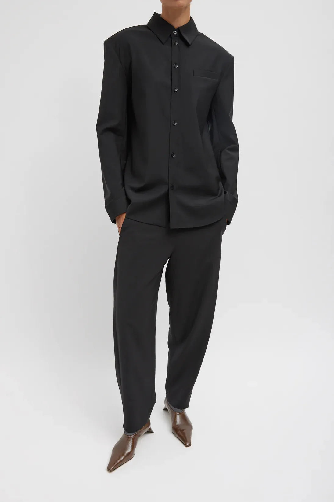 Recycled Tropical Wool Detached Shirt in Black by Tibi-Tibi-Idlewild