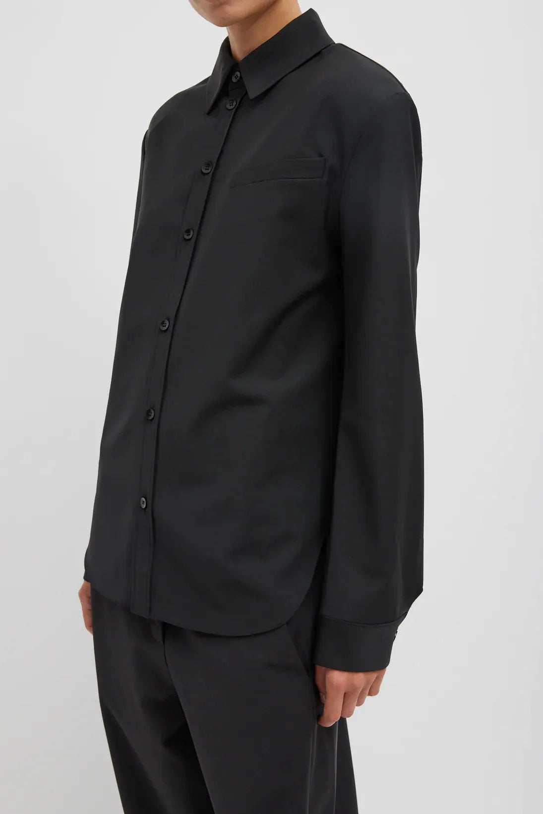 Recycled Tropical Wool Detached Shirt in Black by Tibi-Tibi-Idlewild