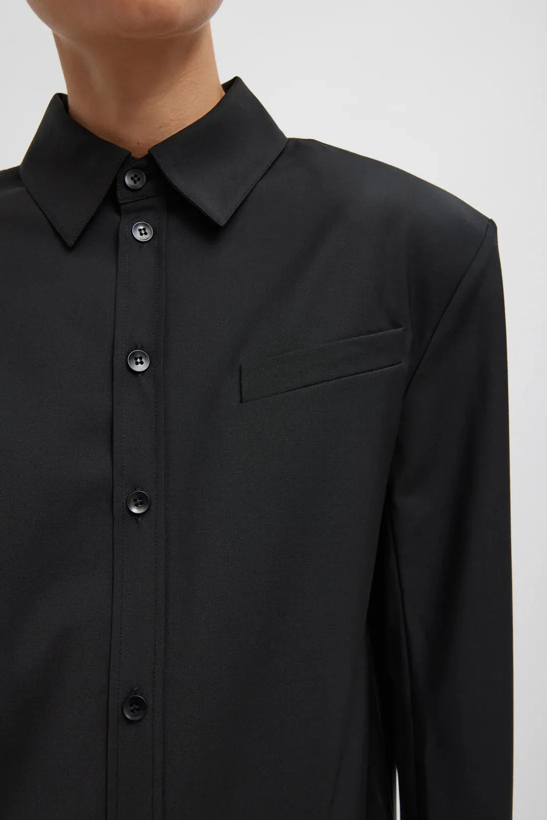 Recycled Tropical Wool Detached Shirt in Black by Tibi-Tibi-Idlewild