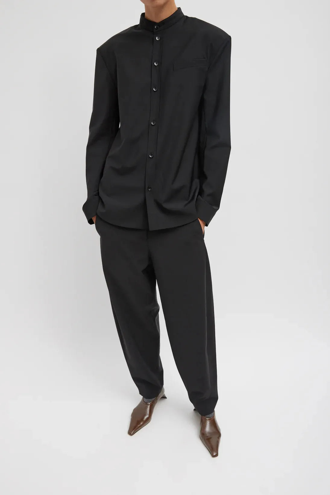 Recycled Tropical Wool Detached Shirt in Black by Tibi-Tibi-Idlewild