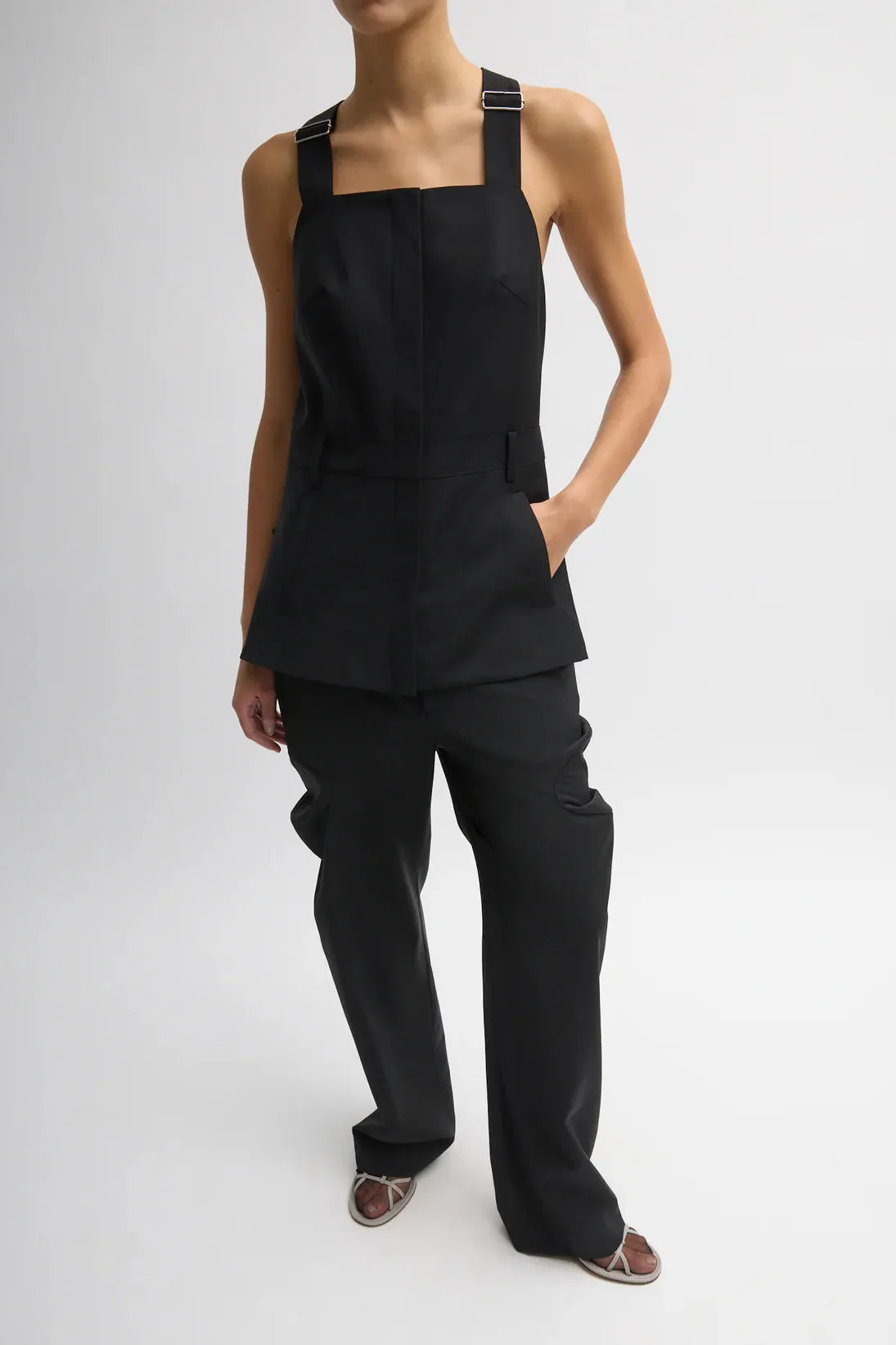 Recycled Tropical Wool Overall Top in Black by Tibi-Tops-Tibi-Idlewild