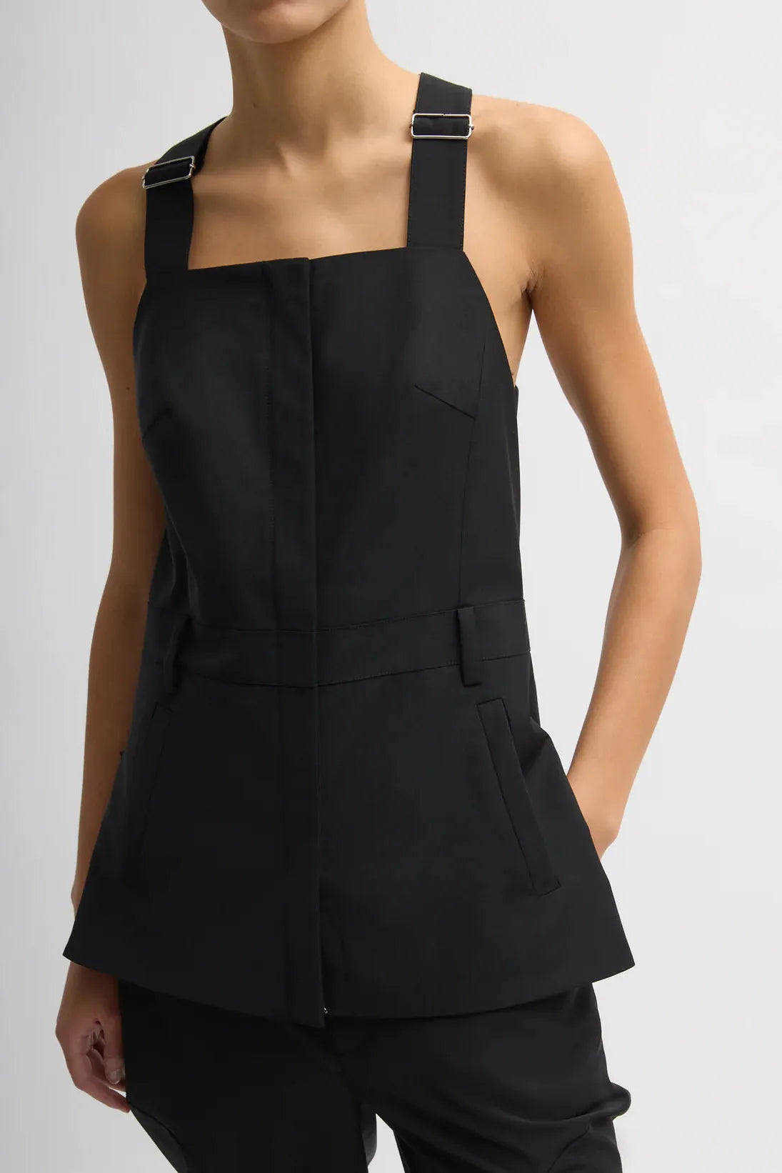 Recycled Tropical Wool Overall Top in Black by Tibi-Tops-Tibi-Idlewild