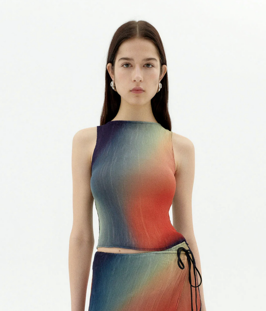 Red Bookeh Dora Top in Multicolor by Thinking Mu-Thinking Mu-Idlewild