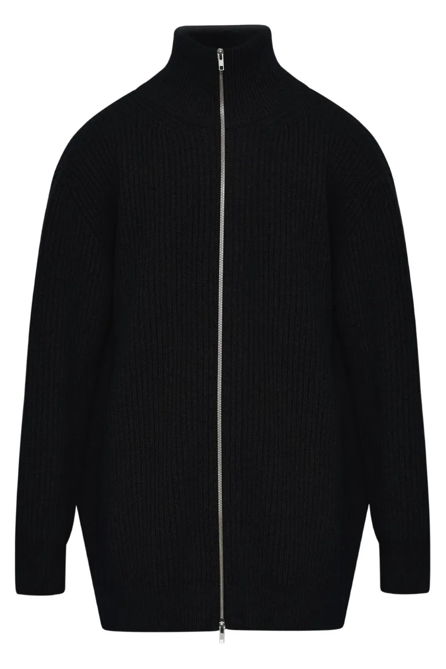Rib Knit Turtleneck Sportsjacket in Black by MM6 Maison Margiela-Sweaters-MM6-Idlewild