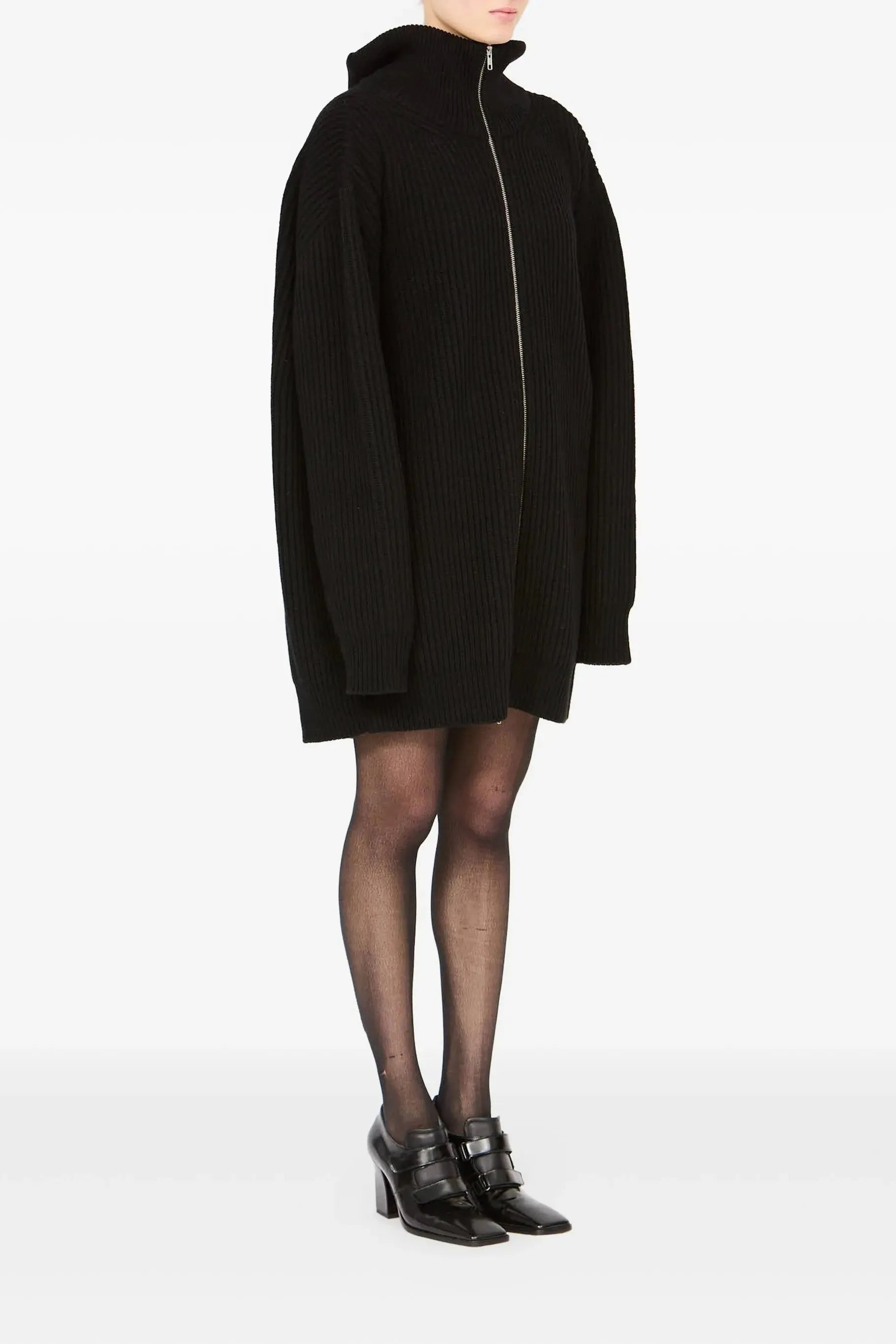 Rib Knit Turtleneck Sportsjacket in Black by MM6 Maison Margiela-Sweaters-MM6-Idlewild