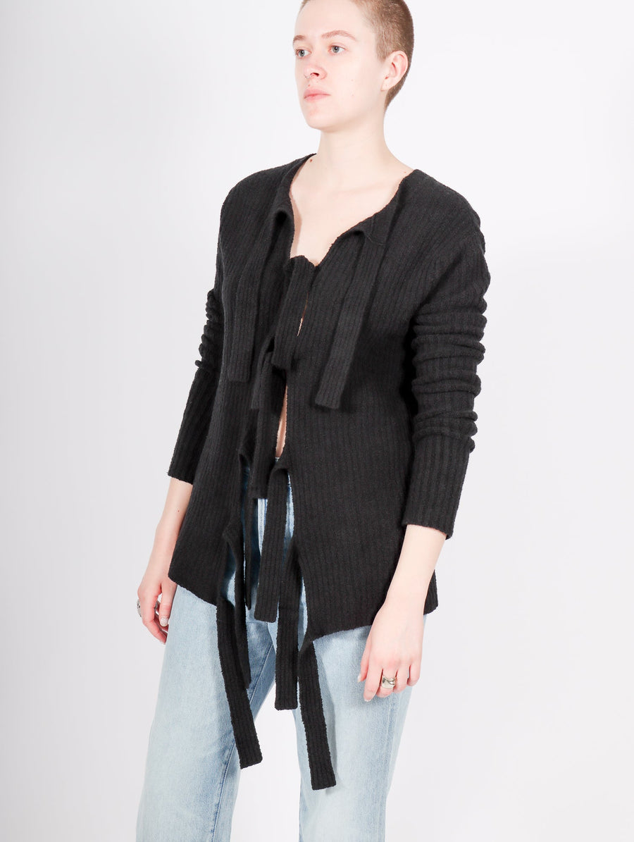 Rib Laced Cardigan in Black by Lauren Manoogian