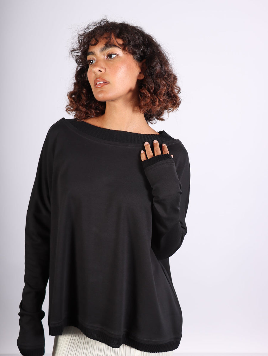 Rib Neckline Lightweight Sweater in Black by Planet-Idlewild