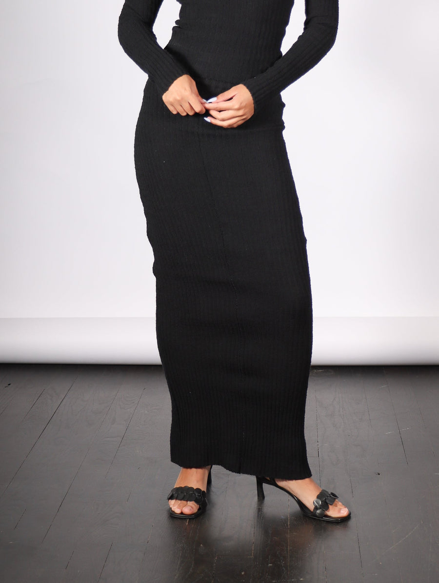 Ribbed Maxi Skirt in Black by ELLS Knitwear