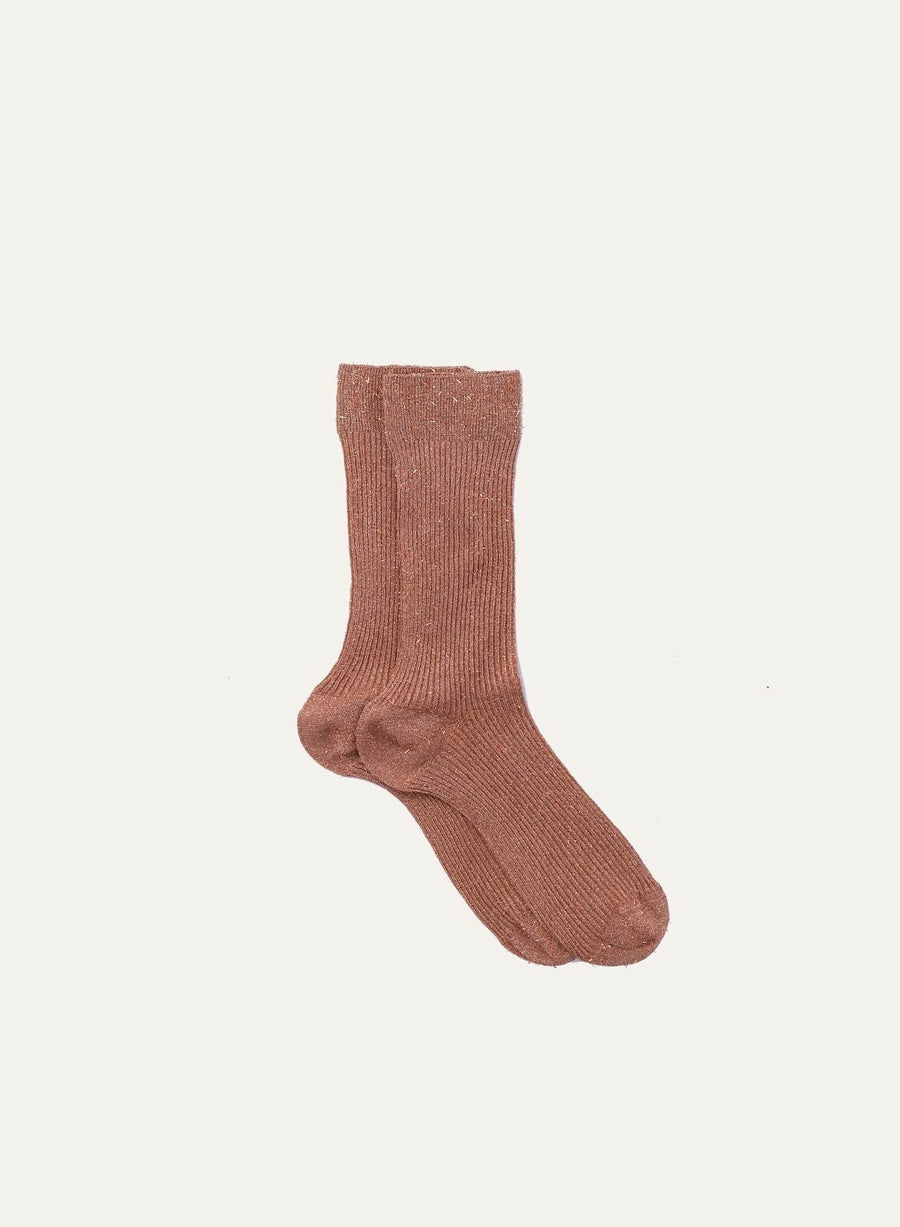 Ribbed Mid Calf Socks in Rust by Maria La Rosa