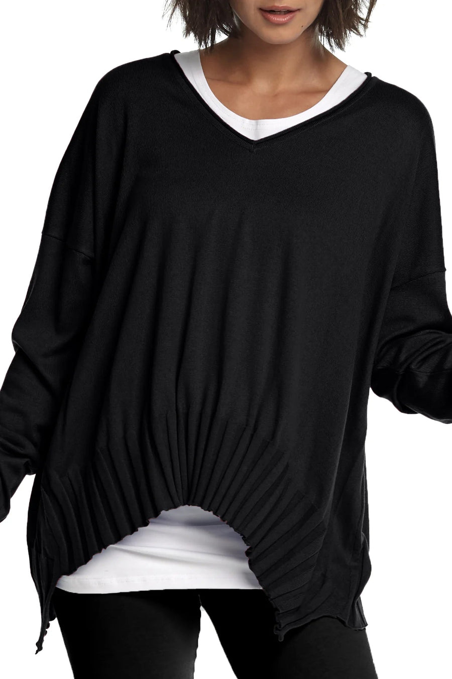 Ribbed V Neck Sweater in Black by Planet