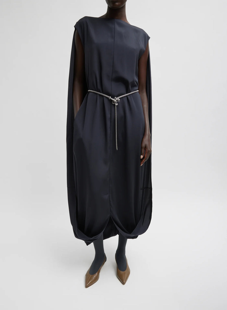 Stretch Silk Nylon Wide Neck Cape Dress in Dark Navy by Tibi