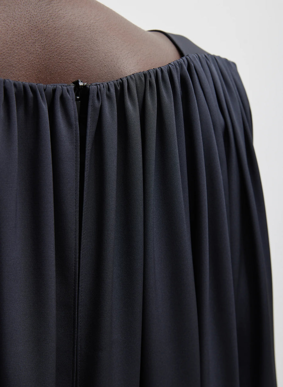 Stretch Silk Nylon Wide Neck Cape Dress in Dark Navy by Tibi